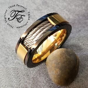 Men's Three Cable Inlay Wedding Ring Promise Ring